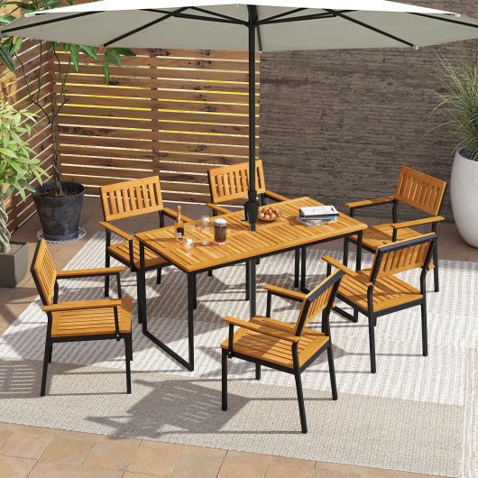  - Patio Outdoor Dining Chair Set of 2 with Metal and Acacia Wood Frame - Outdoor Style Company