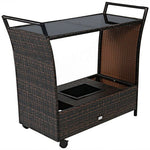  - Patio Rattan Bar Serving Cart with Glass Top and Handle - Outdoor Style Company