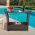  - Patio Rattan Bar Serving Cart with Glass Top and Handle - Outdoor Style Company