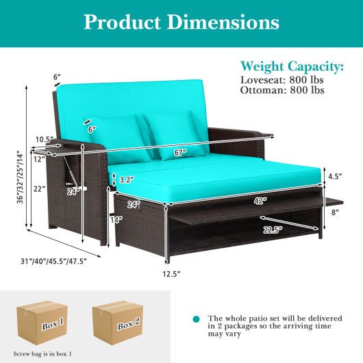  - Patio Rattan Daybed with 4 - Level Adjustable Backrest and Retractable Side Tray - Outdoor Style Company