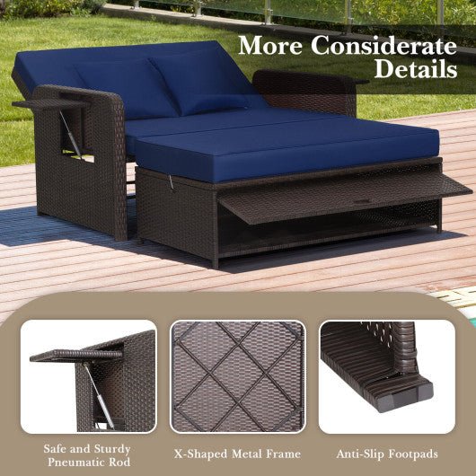  - Patio Rattan Daybed with 4 - Level Adjustable Backrest and Retractable Side Tray - Outdoor Style Company