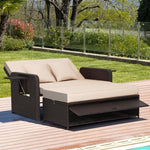  - Patio Rattan Daybed with 4 - Level Adjustable Backrest and Retractable Side Tray - Outdoor Style Company