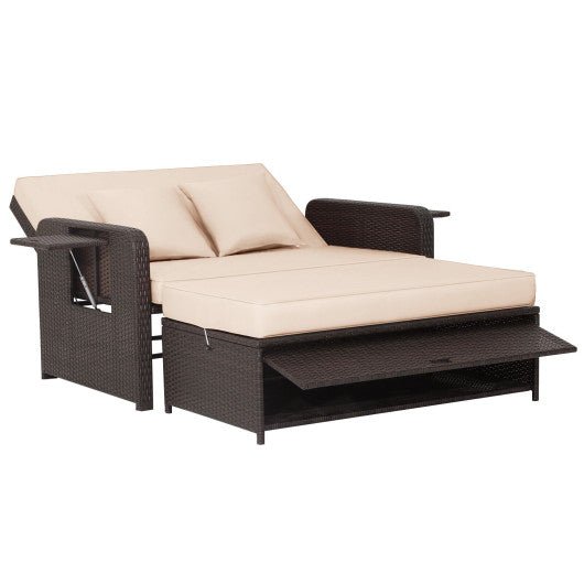  - Patio Rattan Daybed with 4 - Level Adjustable Backrest and Retractable Side Tray - Outdoor Style Company