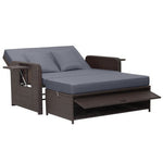  - Patio Rattan Daybed with 4 - Level Adjustable Backrest and Retractable Side Tray - Outdoor Style Company