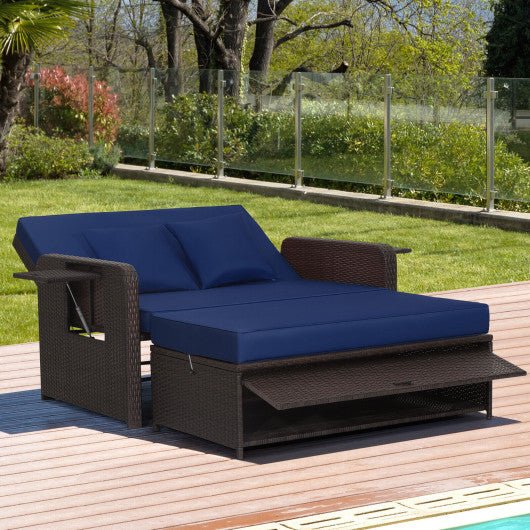  - Patio Rattan Daybed with 4 - Level Adjustable Backrest and Retractable Side Tray - Outdoor Style Company