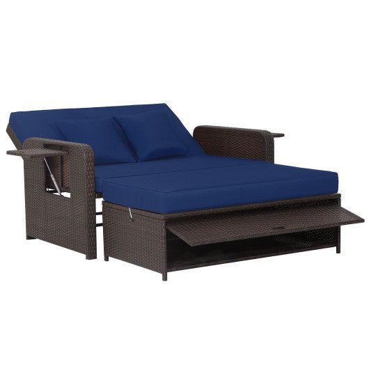  - Patio Rattan Daybed with 4 - Level Adjustable Backrest and Retractable Side Tray - Outdoor Style Company