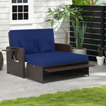  - Patio Rattan Daybed with 4 - Level Adjustable Backrest and Retractable Side Tray - Outdoor Style Company