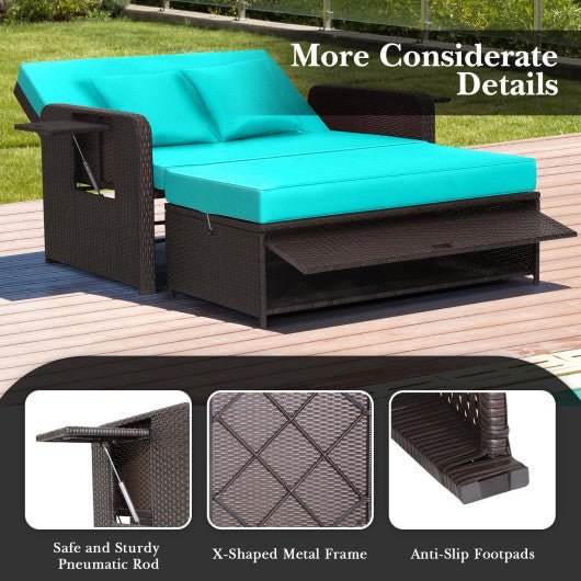  - Patio Rattan Daybed with 4 - Level Adjustable Backrest and Retractable Side Tray - Outdoor Style Company