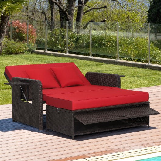  - Patio Rattan Daybed with 4 - Level Adjustable Backrest and Retractable Side Tray - Outdoor Style Company