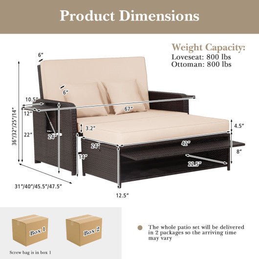  - Patio Rattan Daybed with 4 - Level Adjustable Backrest and Retractable Side Tray - Outdoor Style Company