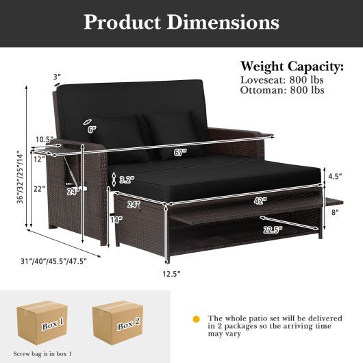  - Patio Rattan Daybed with 4 - Level Adjustable Backrest and Retractable Side Tray - Outdoor Style Company