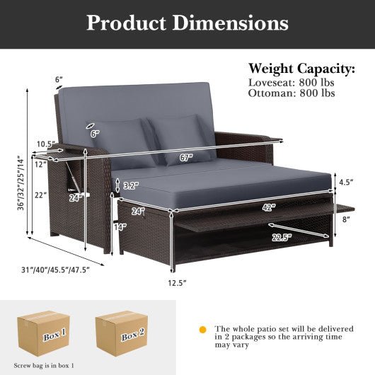  - Patio Rattan Daybed with 4 - Level Adjustable Backrest and Retractable Side Tray - Outdoor Style Company