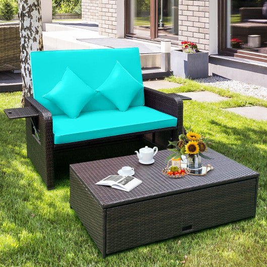  - Patio Rattan Daybed with 4 - Level Adjustable Backrest and Retractable Side Tray - Outdoor Style Company