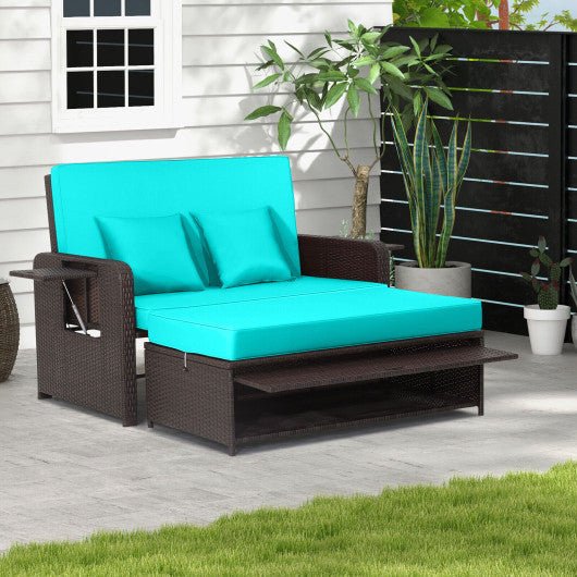  - Patio Rattan Daybed with 4 - Level Adjustable Backrest and Retractable Side Tray - Outdoor Style Company