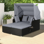  - Patio Rattan Daybed with Retractable Canopy and Side Tables - Outdoor Style Company