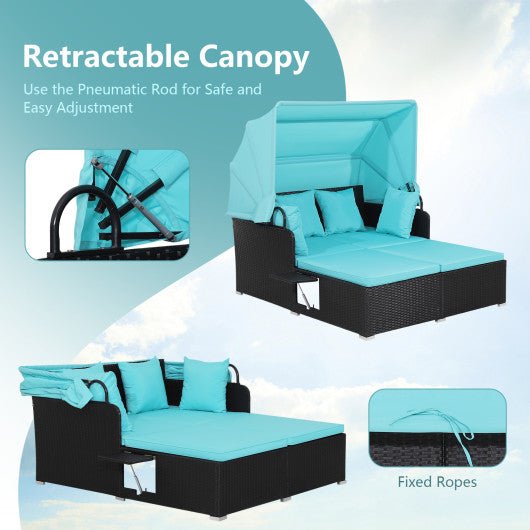  - Patio Rattan Daybed with Retractable Canopy and Side Tables - Outdoor Style Company