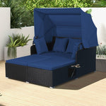  - Patio Rattan Daybed with Retractable Canopy and Side Tables - Outdoor Style Company