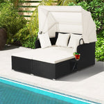  - Patio Rattan Daybed with Retractable Canopy and Side Tables - Outdoor Style Company