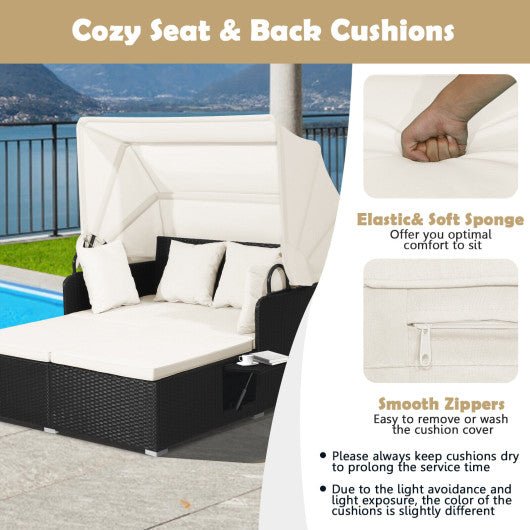  - Patio Rattan Daybed with Retractable Canopy and Side Tables - Outdoor Style Company