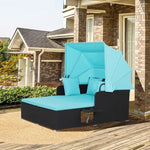  - Patio Rattan Daybed with Retractable Canopy and Side Tables - Outdoor Style Company