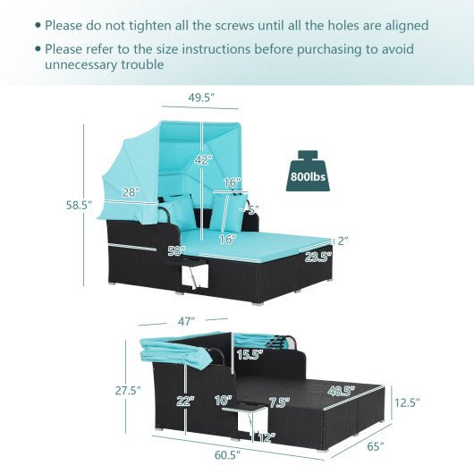  - Patio Rattan Daybed with Retractable Canopy and Side Tables - Outdoor Style Company