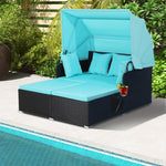  - Patio Rattan Daybed with Retractable Canopy and Side Tables - Outdoor Style Company