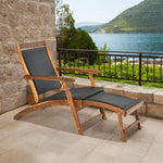  - Patio Rattan Folding Lounge Chair with Acacia Wooden Frame Retractable Footrest - Outdoor Style Company