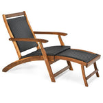  - Patio Rattan Folding Lounge Chair with Acacia Wooden Frame Retractable Footrest - Outdoor Style Company