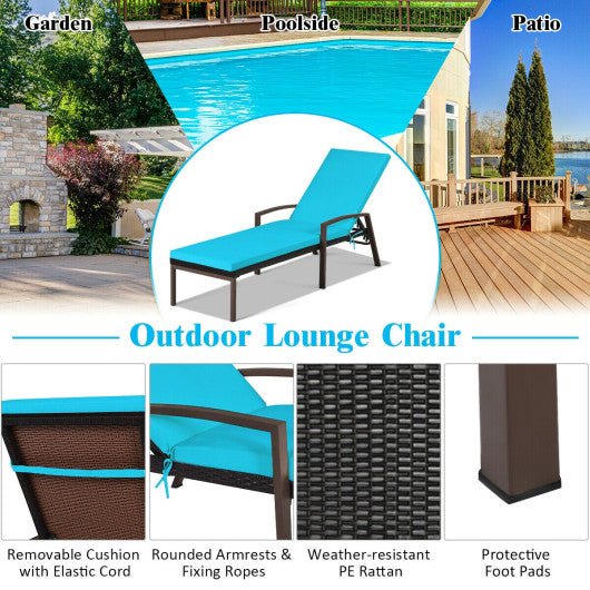  - Patio Rattan Lounge Chaise Recliner with Back Adjustable Cushioned - Outdoor Style Company