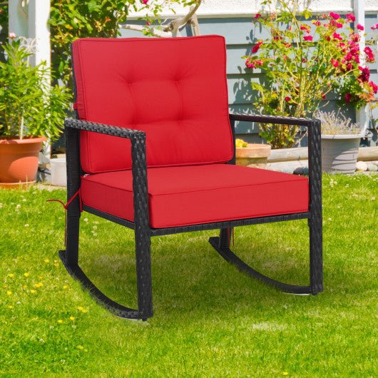  - Patio Rattan Rocker Outdoor Glider Rocking Chair Cushion Lawn - Outdoor Style Company