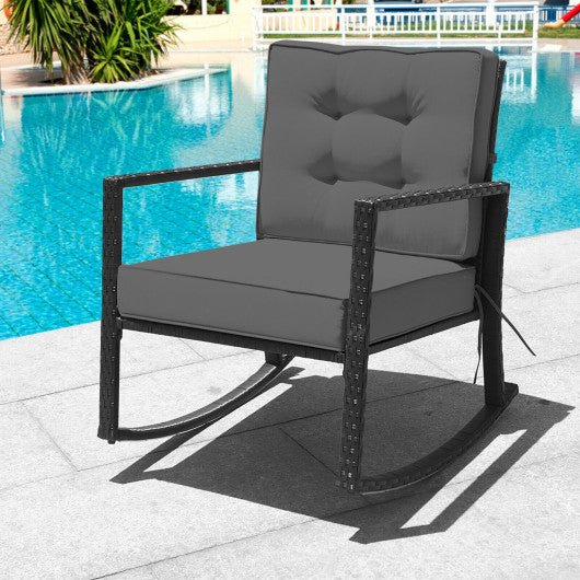  - Patio Rattan Rocker Outdoor Glider Rocking Chair Cushion Lawn - Outdoor Style Company