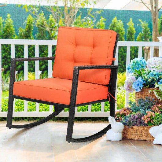  - Patio Rattan Rocker Outdoor Glider Rocking Chair Cushion Lawn - Outdoor Style Company