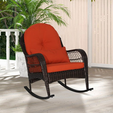  - Patio Rattan Rocking Chair with Seat Back Cushions and Waist Pillow - Outdoor Style Company