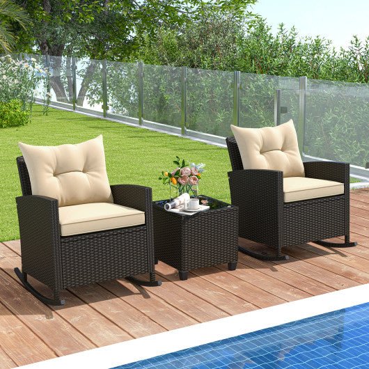  - Patio Rattan Roker Chairs with Tempered Glass Table and Soft Cushions for Backyard Poolside Porch - Outdoor Style Company