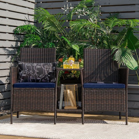  - Patio Rattan Wicker Conversation Set Sofa Cushioned Loveseat Glass Table - Outdoor Style Company