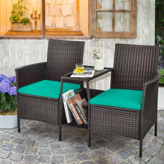  - Patio Rattan Wicker Conversation Set Sofa Cushioned Loveseat Glass Table - Outdoor Style Company