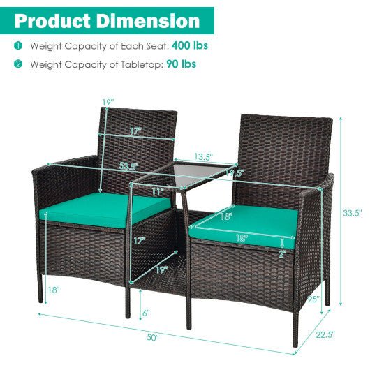  - Patio Rattan Wicker Conversation Set Sofa Cushioned Loveseat Glass Table - Outdoor Style Company