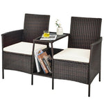  - Patio Rattan Wicker Conversation Set Sofa Cushioned Loveseat Glass Table - Outdoor Style Company