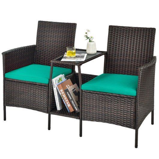  - Patio Rattan Wicker Conversation Set Sofa Cushioned Loveseat Glass Table - Outdoor Style Company