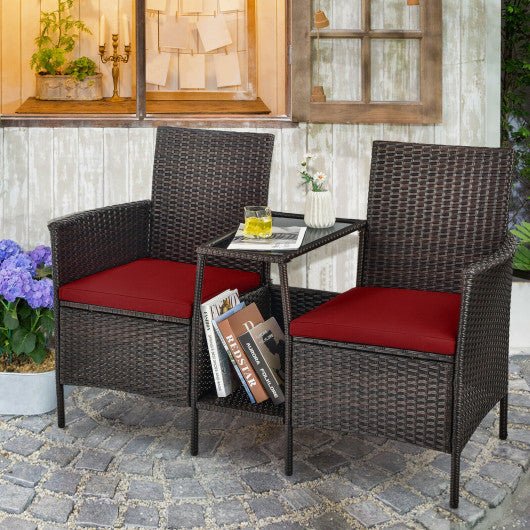  - Patio Rattan Wicker Conversation Set Sofa Cushioned Loveseat Glass Table - Outdoor Style Company