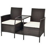  - Patio Rattan Wicker Conversation Set Sofa Cushioned Loveseat Glass Table - Outdoor Style Company