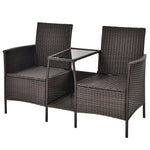  - Patio Rattan Wicker Conversation Set Sofa Cushioned Loveseat Glass Table - Outdoor Style Company