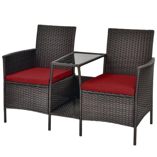  - Patio Rattan Wicker Conversation Set Sofa Cushioned Loveseat Glass Table - Outdoor Style Company