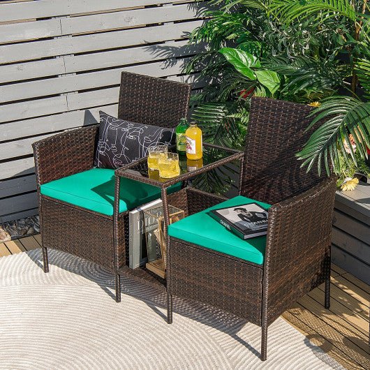  - Patio Rattan Wicker Conversation Set Sofa Cushioned Loveseat Glass Table - Outdoor Style Company