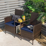  - Patio Rattan Wicker Conversation Set Sofa Cushioned Loveseat Glass Table - Outdoor Style Company