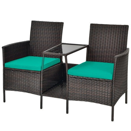  - Patio Rattan Wicker Conversation Set Sofa Cushioned Loveseat Glass Table - Outdoor Style Company