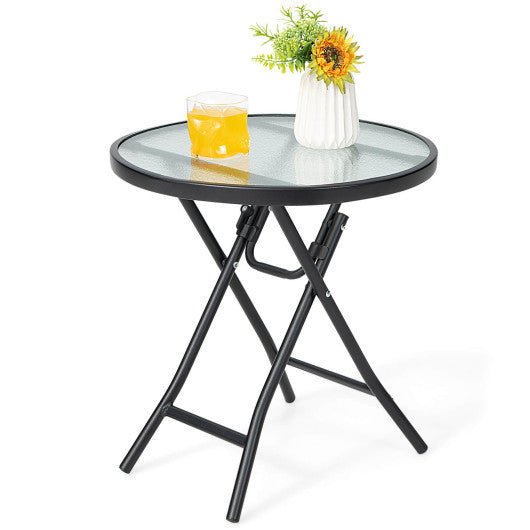  - Patio Side Table with Tempered Glass Tabletop - Outdoor Style Company