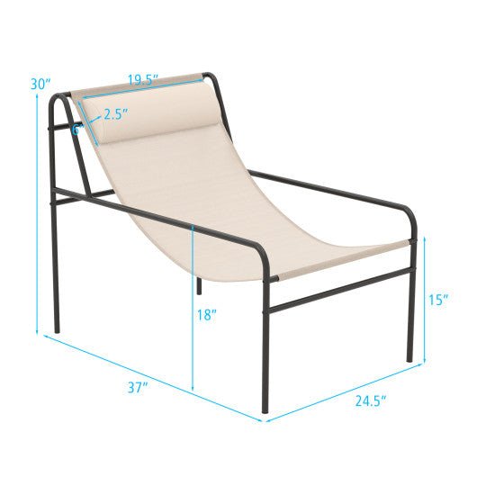  - Patio Sling Lounge Chair with Removable Headrest Pillow and Metal Frame - Outdoor Style Company