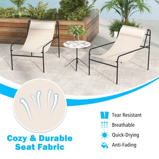  - Patio Sling Lounge Chair with Removable Headrest Pillow and Metal Frame - Outdoor Style Company