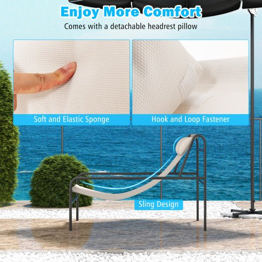  - Patio Sling Lounge Chair with Removable Headrest Pillow and Metal Frame - Outdoor Style Company